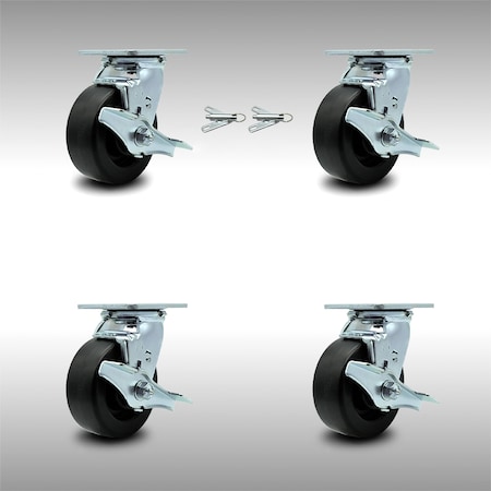 Service Caster 5 Inch SS Polyolefin Caster Set with Ball Bearings 4 Brake 2 Swivel Lock SCC SCC-SS30S520-POB-TLB-BSL-2-TLB-2